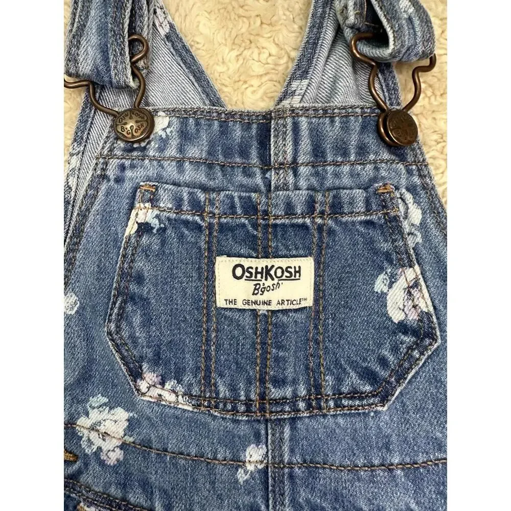 OshKosh B'gosh Vestbak classic floral snap leg bib-style denim overalls 12M